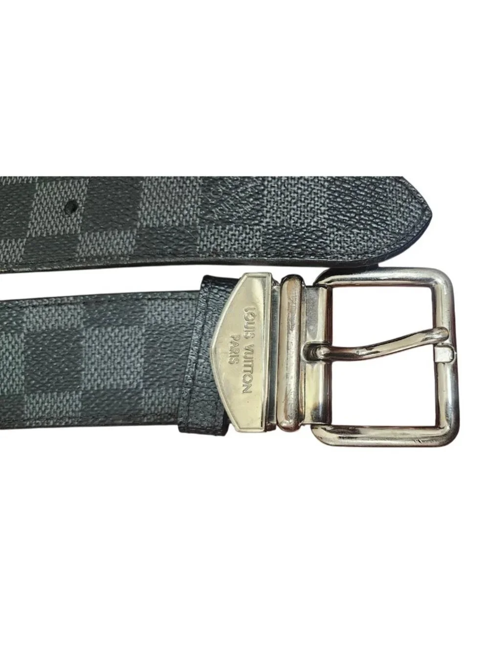 Louis Vuitton M9708 Damier Graphite Men’s Belt Black Silver Buckle Size 90/36